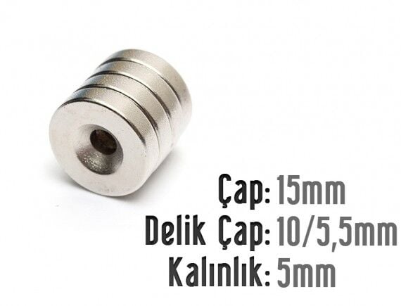 Ø15 x 5 mm Havşalı Neodyum Mıknatıs
