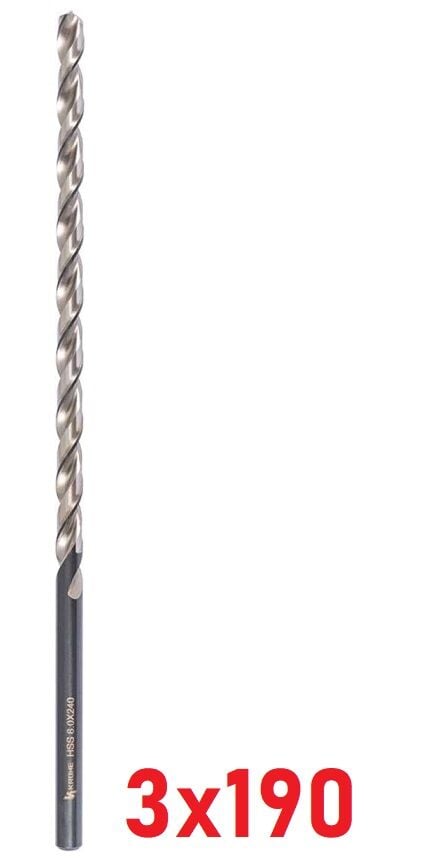 Ø3 x 190 mm Uzun Matkap Ucu DIN 1869 HSS