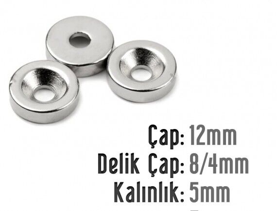 Ø12 x 5 mm Havşalı Neodyum Mıknatıs