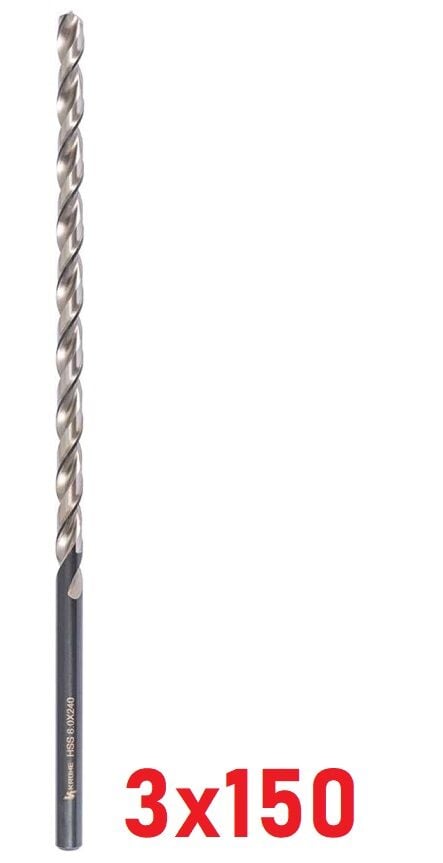 Ø3 x 150 mm Uzun Matkap Ucu DIN 1869 HSS
