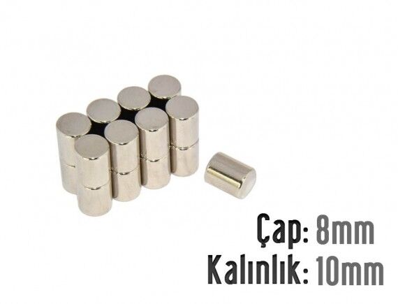 Ø8 x 10 mm Neodyum Mıknatıs