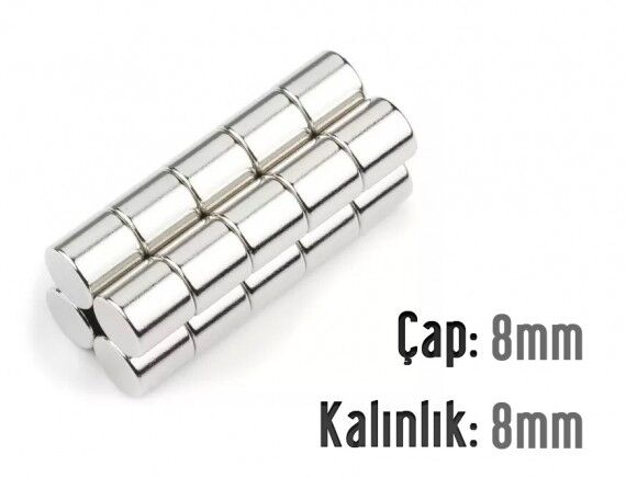 Ø8 x 8 mm Neodyum Mıknatıs