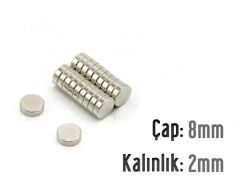 Ø8 x 2 mm Neodyum Mıknatıs