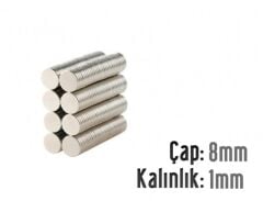 Ø8 x 1 mm Neodyum Mıknatıs