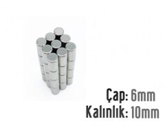 Ø6 x 10 mm Neodyum Mıknatıs