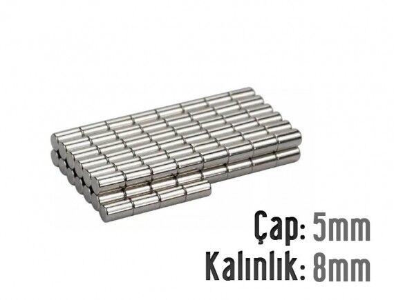Ø5 x 8 mm Neodyum Mıknatıs