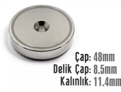 Ø48 x 11,4 mm Metal Korumalı Havşa Delik Mıknatıs