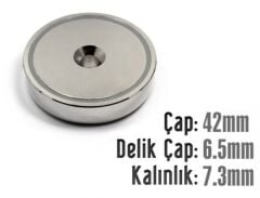 Ø42 x 7,3 mm Metal Korumalı Havşa Delik Mıknatıs