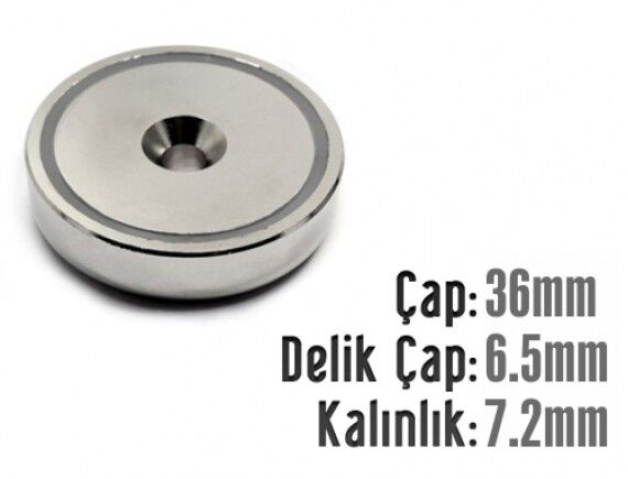 Ø36 x 7,2 mm Metal Korumalı Havşa Delik Mıknatıs