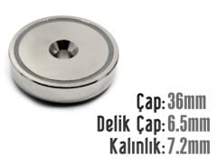 Ø36 x 7,2 mm Metal Korumalı Havşa Delik Mıknatıs