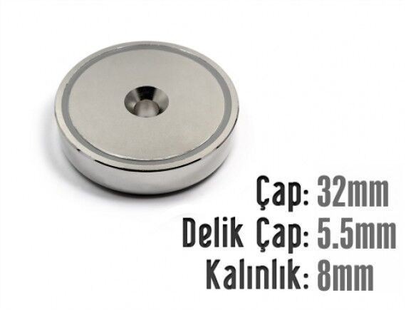 Ø32 x 8 mm Metal Korumalı Havşa Delik Mıknatıs