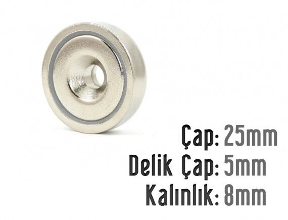 Ø25 x 8 mm Metal Korumalı Havşa Delik Mıknatıs
