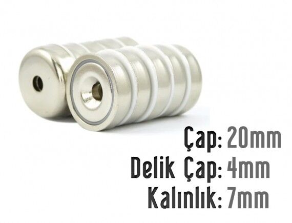 Ø20 x 7 mm Metal Korumalı Havşa Delik Mıknatıs