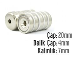 Ø20 x 7 mm Metal Korumalı Havşa Delik Mıknatıs
