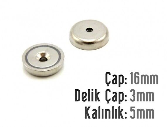 Ø16 x 5 mm Metal Korumalı Havşa Delik Mıknatıs