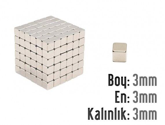 3 x 3 x 3 mm Küp Neodyum Mıknatıs