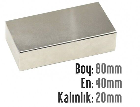 80 x 40 x 20 mm Neodyum Mıknatıs