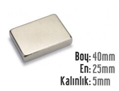 40 x 25 x 5 mm Neodyum Mıknatıs