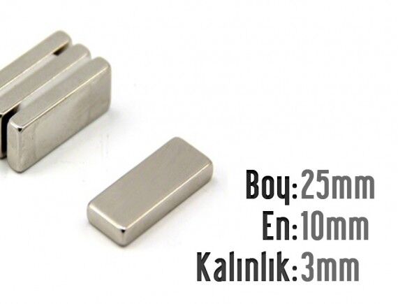 25 x 10 x 3 mm Neodyum Mıknatıs