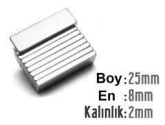 25 x 8 x 2 mm Neodyum Mıknatıs