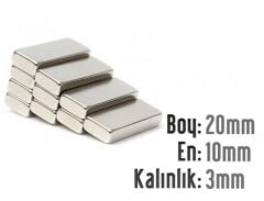 20 x 10 x 3 mm Neodyum Mıknatıs