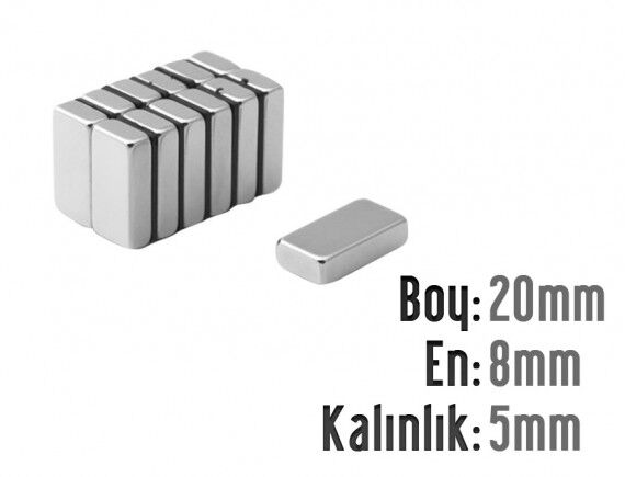 20 x 8 x 5 mm Neodyum Mıknatıs