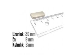 20 x 8 x 3 mm Neodyum Mıknatıs