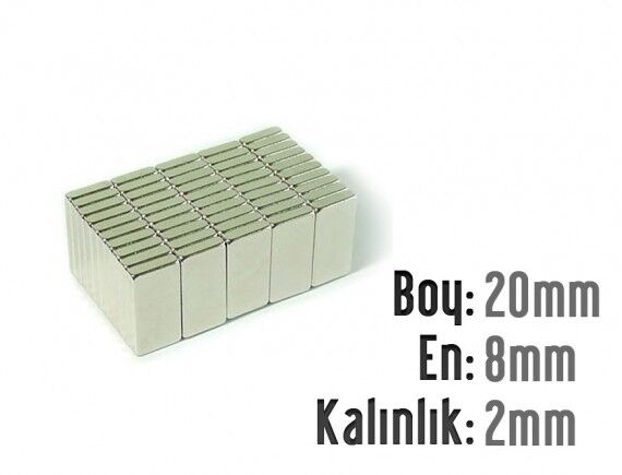 20 x 8 x 2 mm Neodyum Mıknatıs