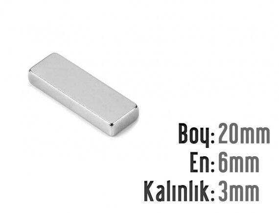 20 x 6 x 3 mm Neodyum Mıknatıs