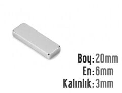 20 x 6 x 3 mm Neodyum Mıknatıs