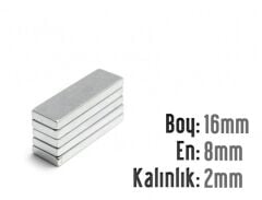 16 x 8 x 2 mm Neodyum Mıknatıs