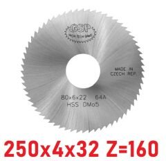 250 x 4 x 32 mm Z=160 Daire Testere HSS DIN1837