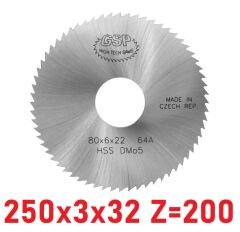 250 x 3 x 32 mm Z=200 Daire Testere HSS DIN1837