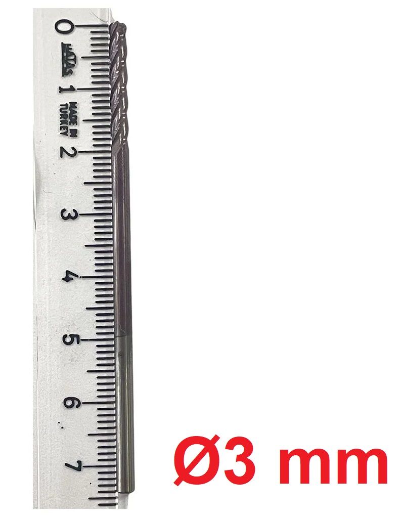 Ø3 x 20 x 75 mm Karbür Freze Küre R1,5